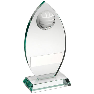 Jade Glass Plaque With Half Volleyball Trophy - 8.5in