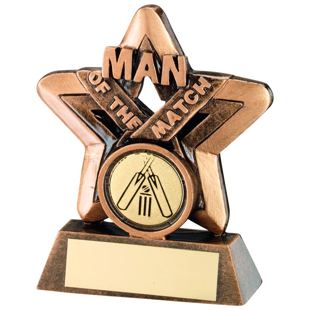 Bronze/Gold Man Of The Match Mini Star With Cricket Insert Trophy - 3.75in
