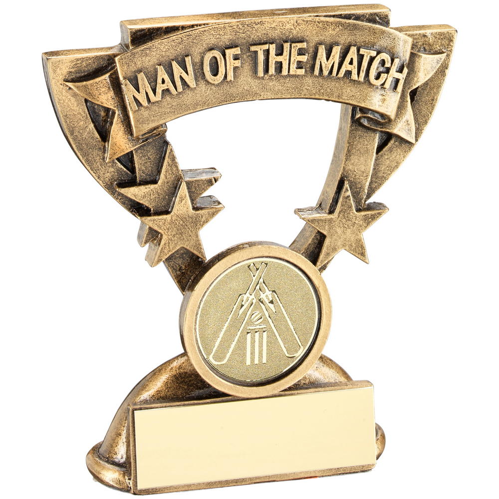 Bronze/Gold Man Of The Match Mini Cup With Cricket Insert Trophy - 3.75in