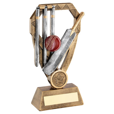 Bronze/Pewter/Gold Cricket Bat With Ball And Stumps On Diamond Trophy (1in Centre) - 6
