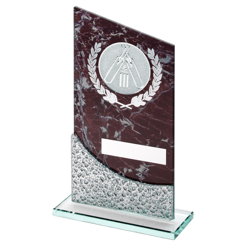 Cricket Glass Plaque Award with Marble Print