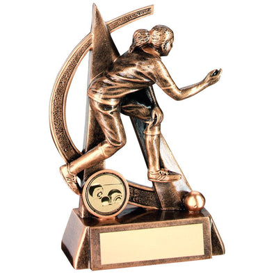 Bronze/Gold Female Lawn Bowls Geo Figure Trophy - (1in Centre) 6.5in