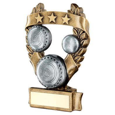 Bronze/Pewter/Gold Lawn Bowls 3 Star Wreath Award Trophy - 7.5in