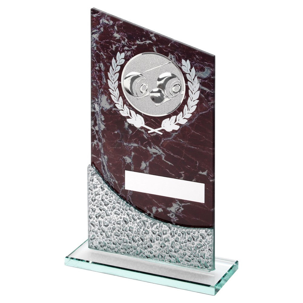 Lawn Bowls Glass Plaque Award with Marble Print