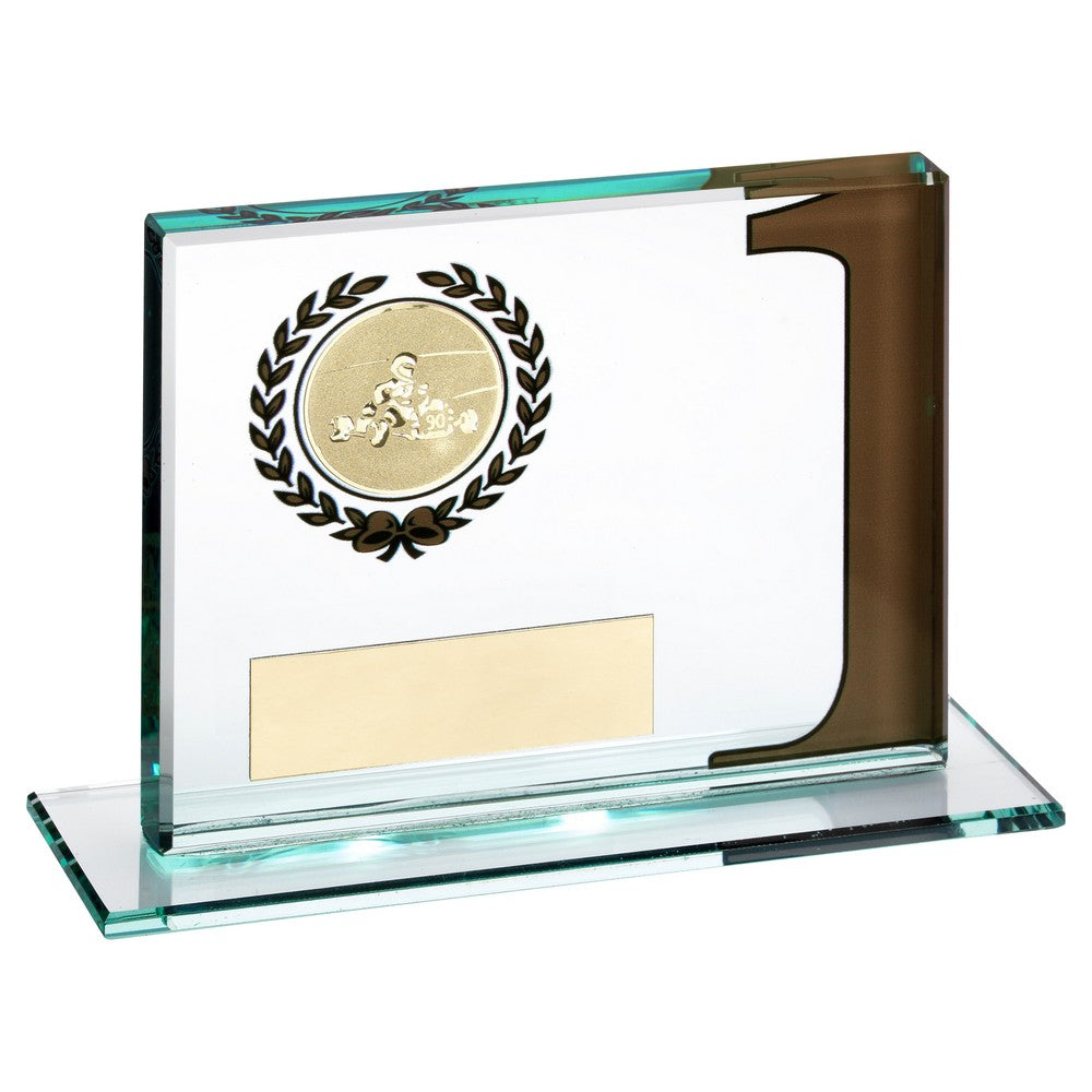 Jade Glass Plaque Award With Go Kart Insert - Gold 1st - 3.25 X 4in