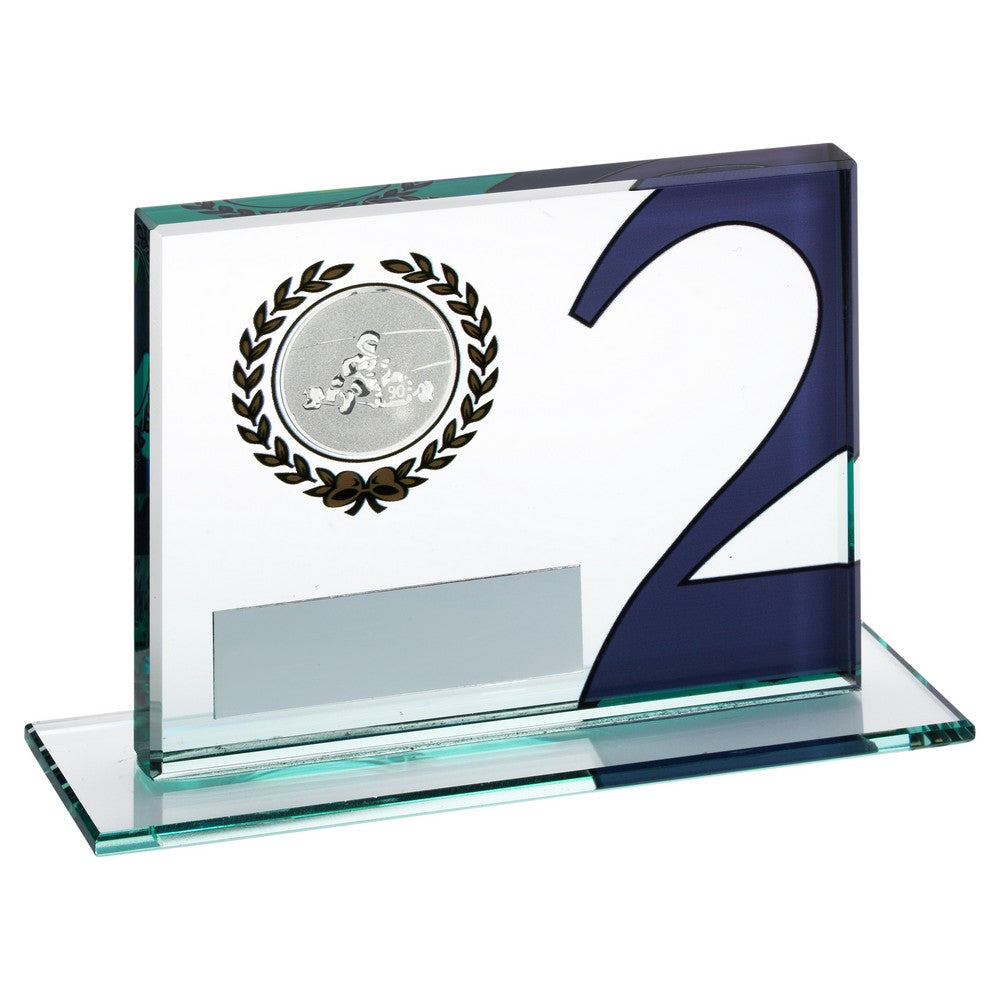 Jade Glass Plaque Award With Go Kart Insert - Silver 2nd - 3.25 X 4in