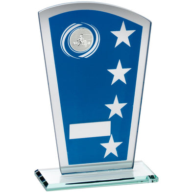 Blue/Silver Printed Glass Shield With Go-Kart Insert Trophy - 6.5in