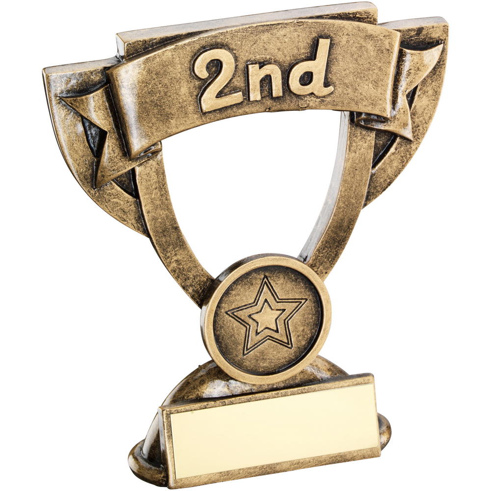 Bronze/Gold Mini Cup Position Trophy - '2nd' (1in Insert) 4.25in