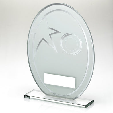 White/Silver Printed Glass Oval And Wreath Design Trophy - 7.25in