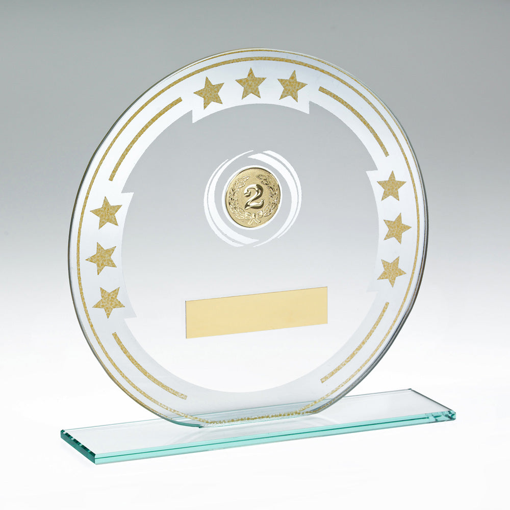 Jade Round Glass Award With Silver/Gold Detail