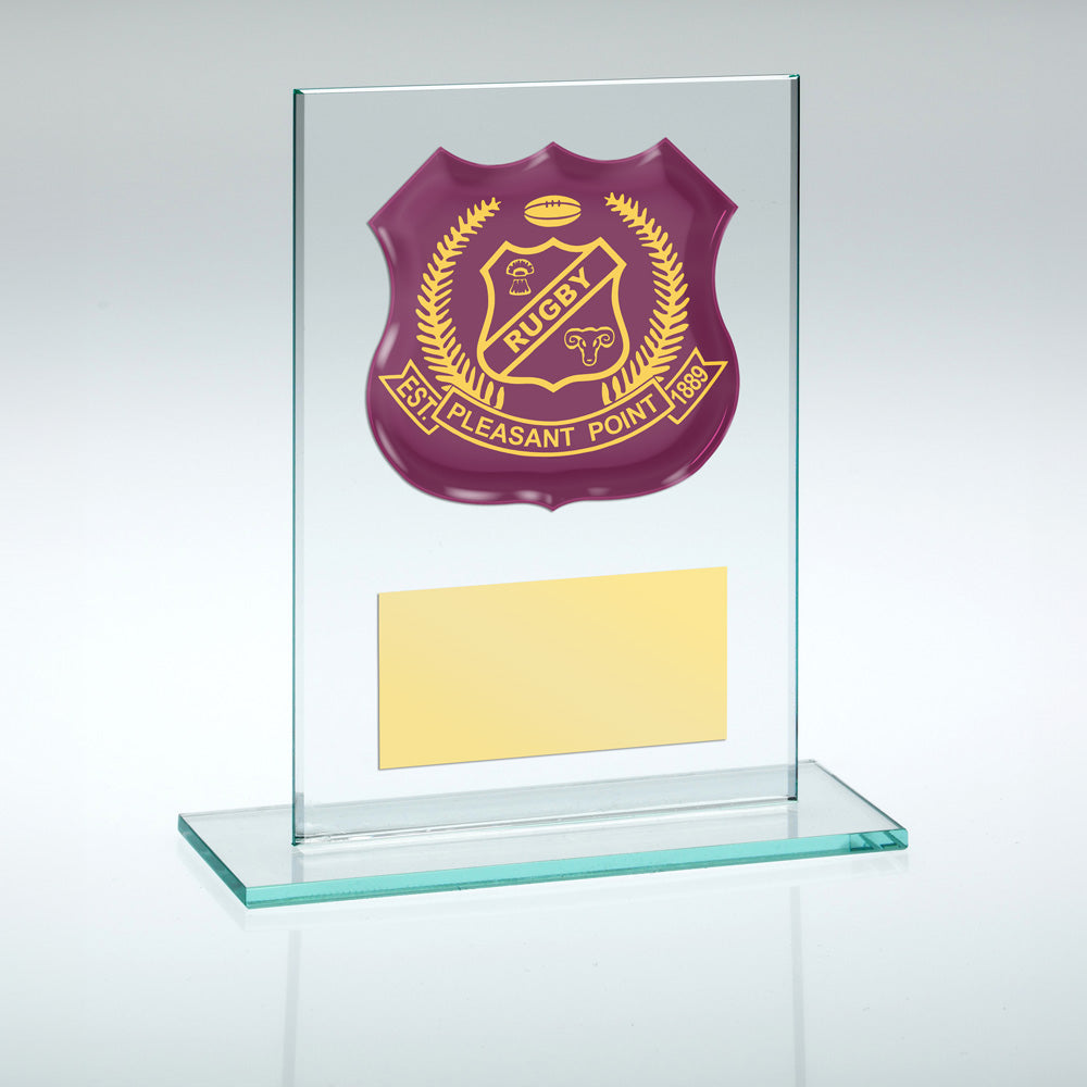 Engraved Jade Glass Plaque (With Personalised Shield)