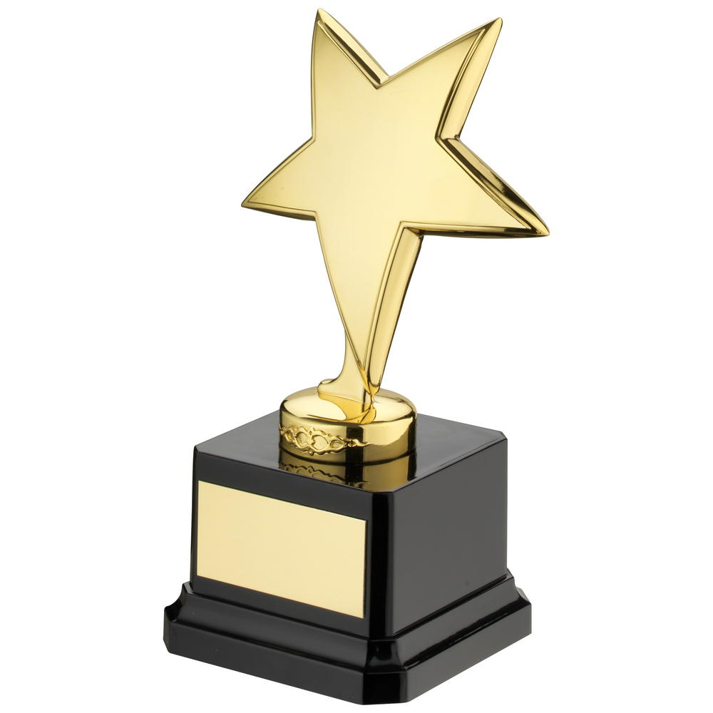 Gold Metal Star Award on Black Plastic Base