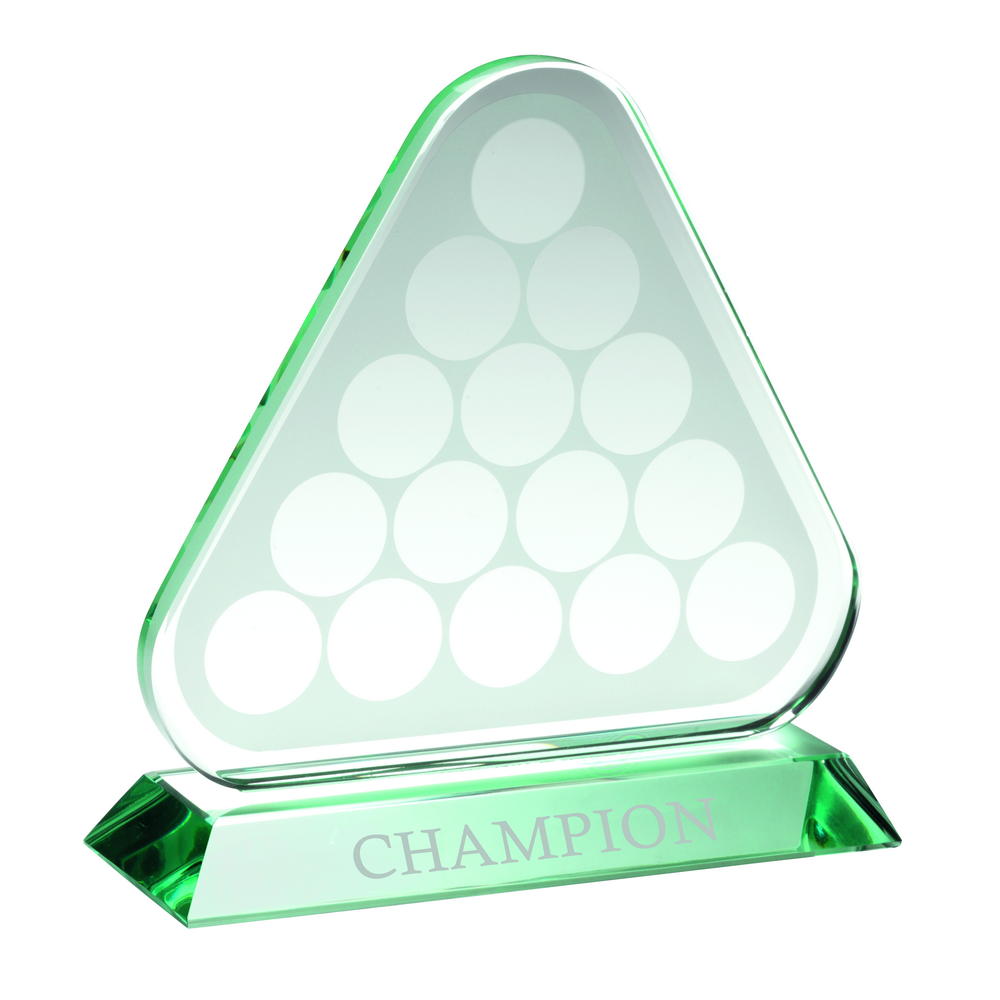 Jade Glass Triangle Plaque With Pool/Snooker Balls (10mm Thick) - 6.75in