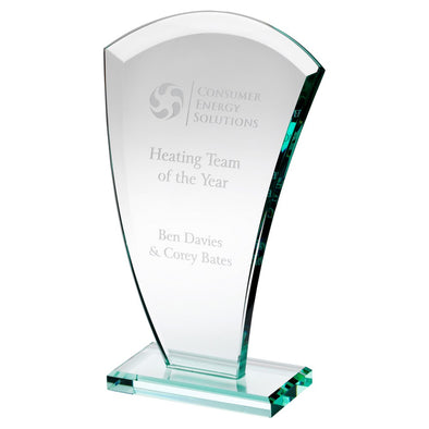 Jade Glass Curved V Plaque Award (10mm Thick) - 8in