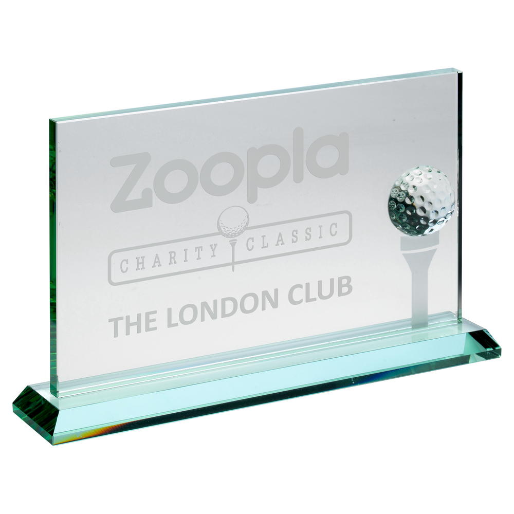 Golf Glass Award - Rectangle Plaque with Ball on Tee