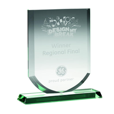 Personalised Jade Glass Award - Shield (10mm Thick) - 8in