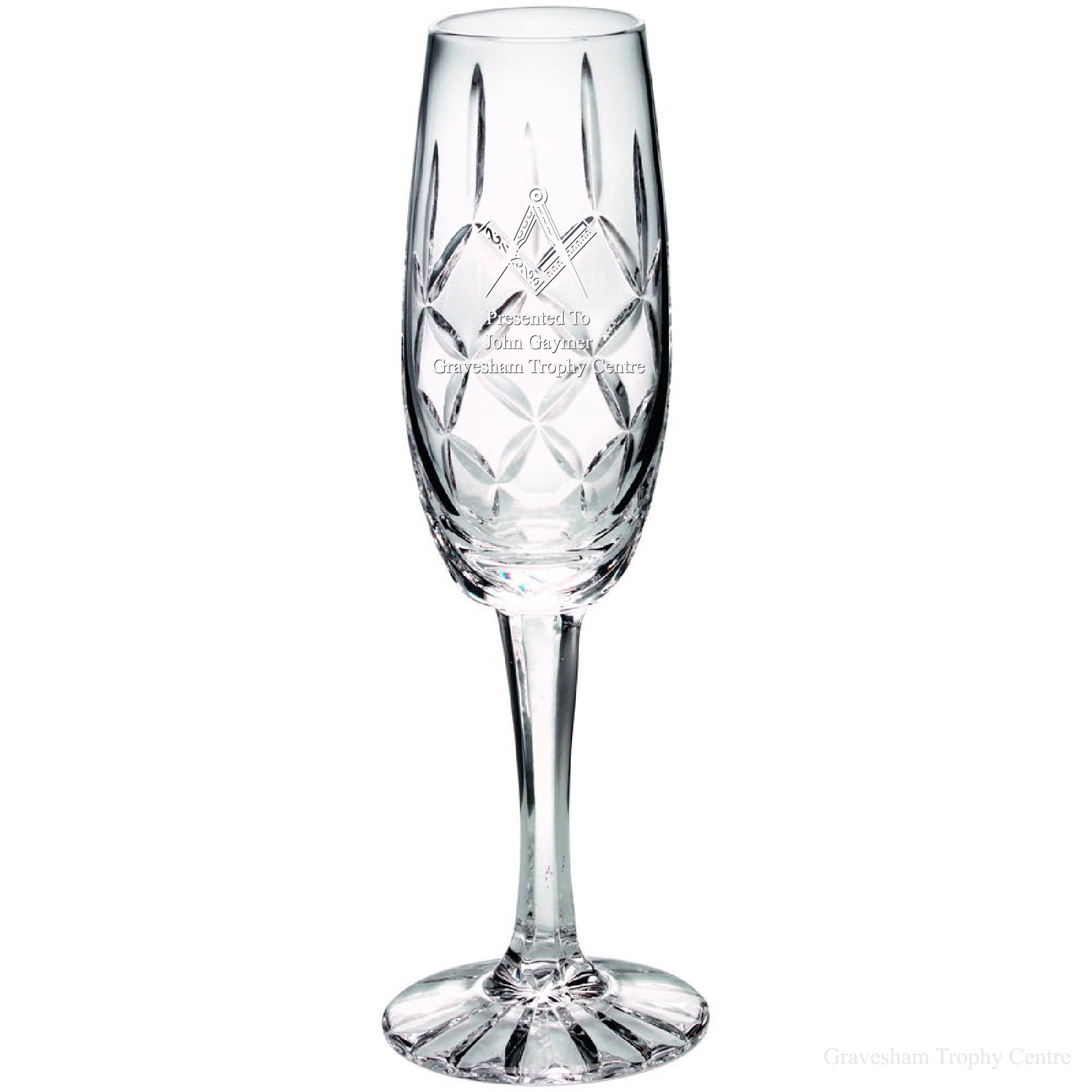 Engraved Masonic 24% Lead Classic Champagne Flute. Satin Gift Box included.