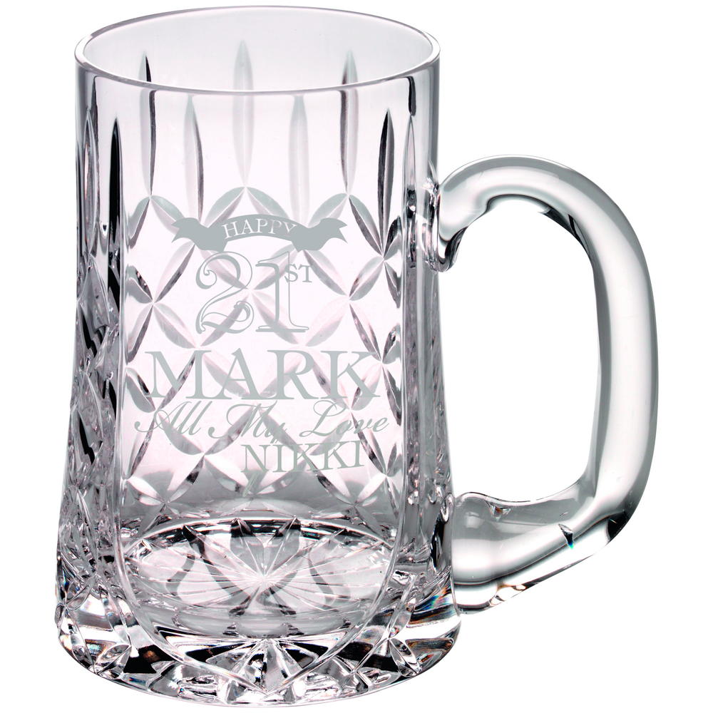 Engraved Solitaire 24% Crystal Glass 1 Pint (610ml) Tankard