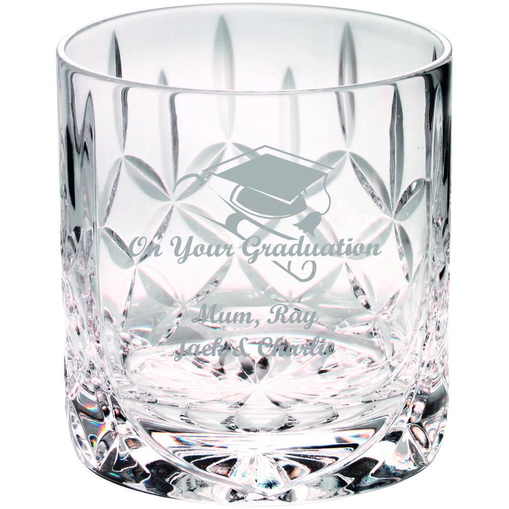Engraved Solitaire 24% Lead Crystal 290ml Whisky Glass (3.25in Height)
