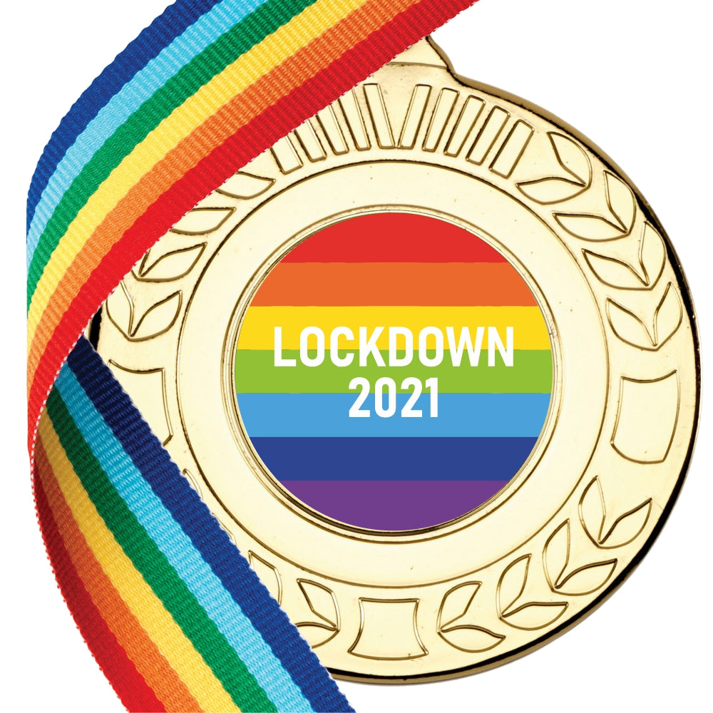 Lockdown 2021 Medal - 50mm - Gold With Rainbow Ribbon