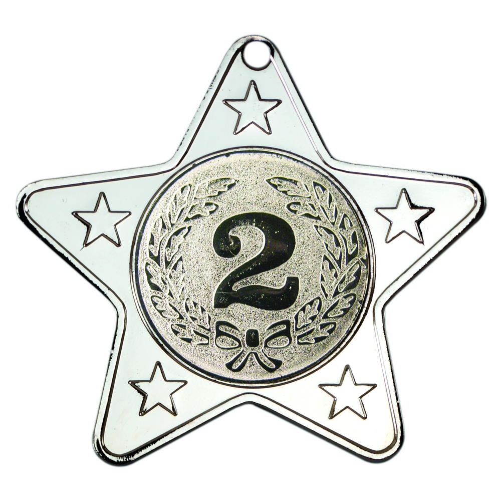 Star Shaped Medal With 5 Mini Stars (1in Centre) - Silver 2in