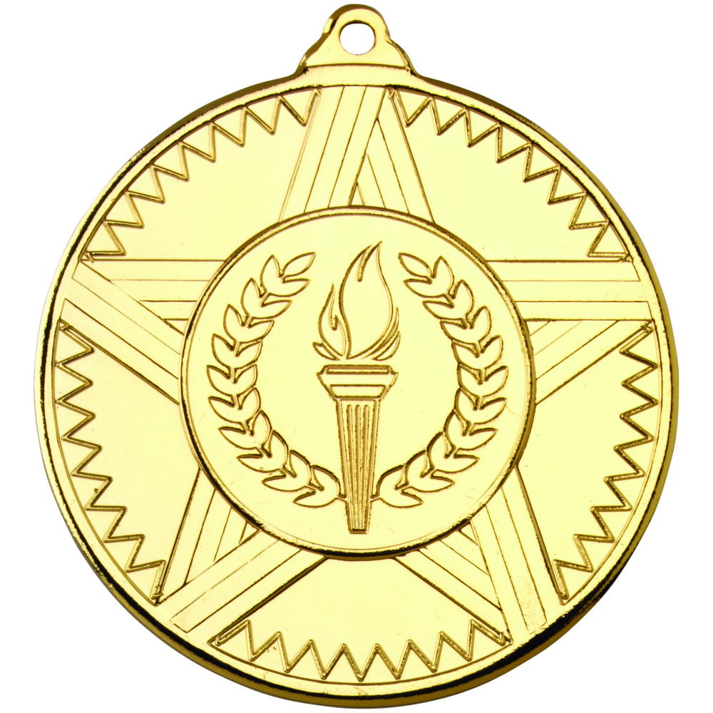 Striped Star Medal (1in Centre) - Gold 2in