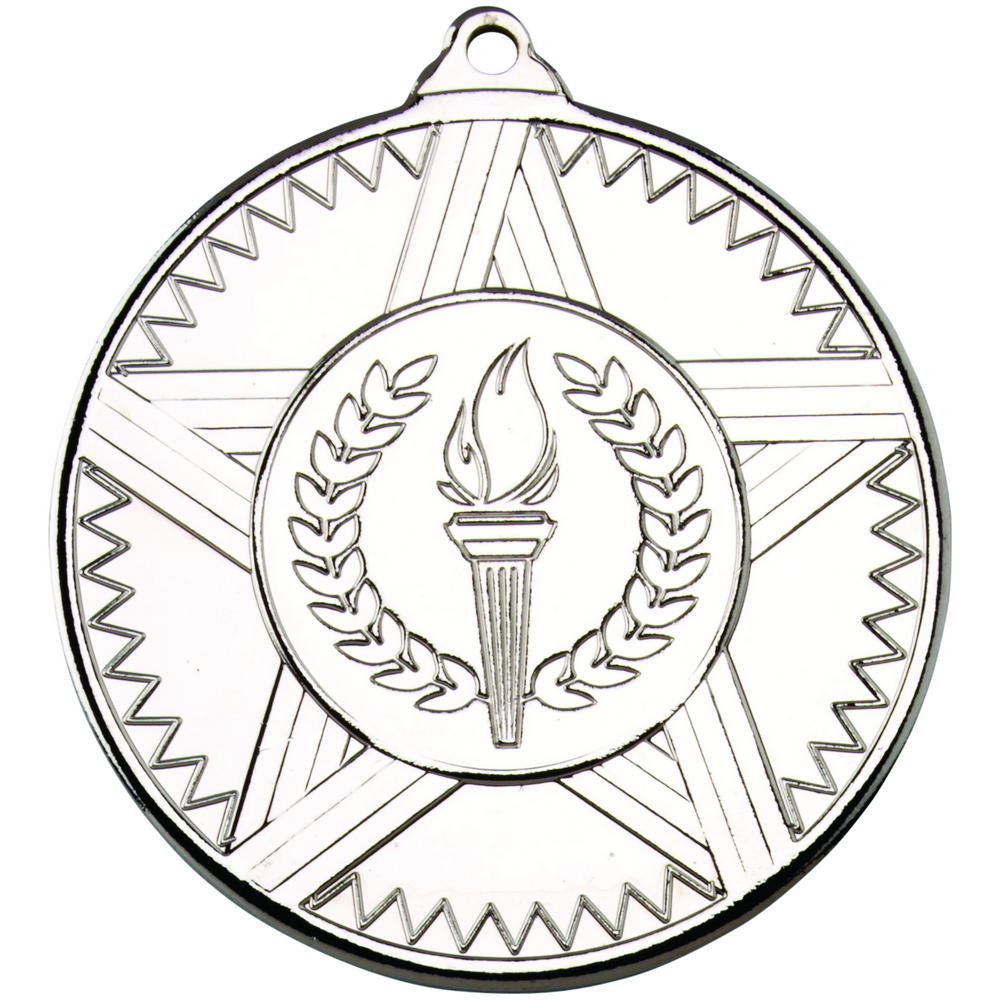 Striped Star Medal (1in Centre) - Silver 2in