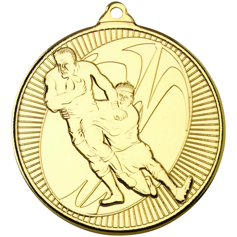 Rugby 'multi Line' Medal - Gold 2in