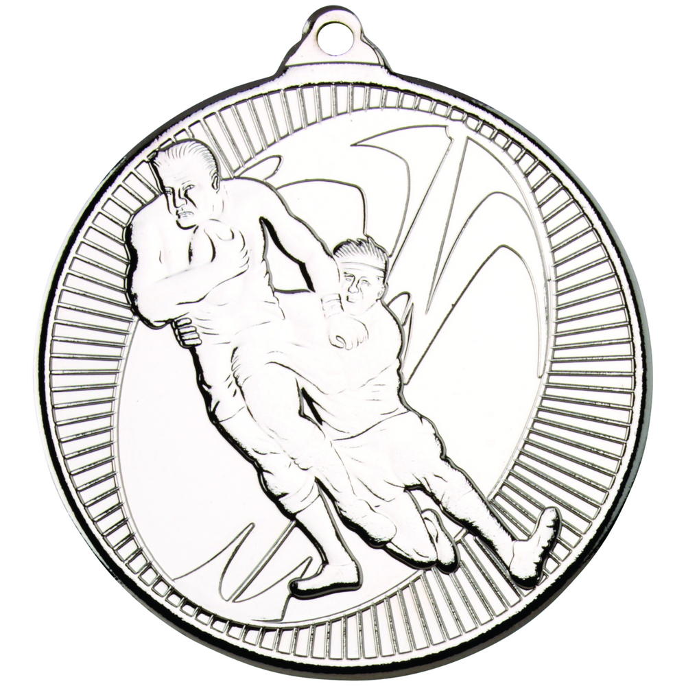 Rugby 'multi Line' Medal - Silver 2in