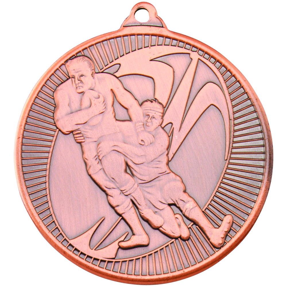 Rugby 'multi Line' Medal - Bronze 2in