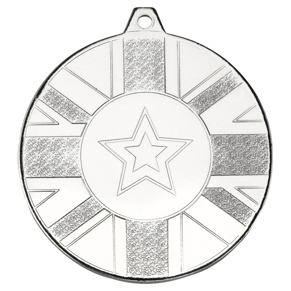 Union Flag Medal (1in Centre) - Silver 2in