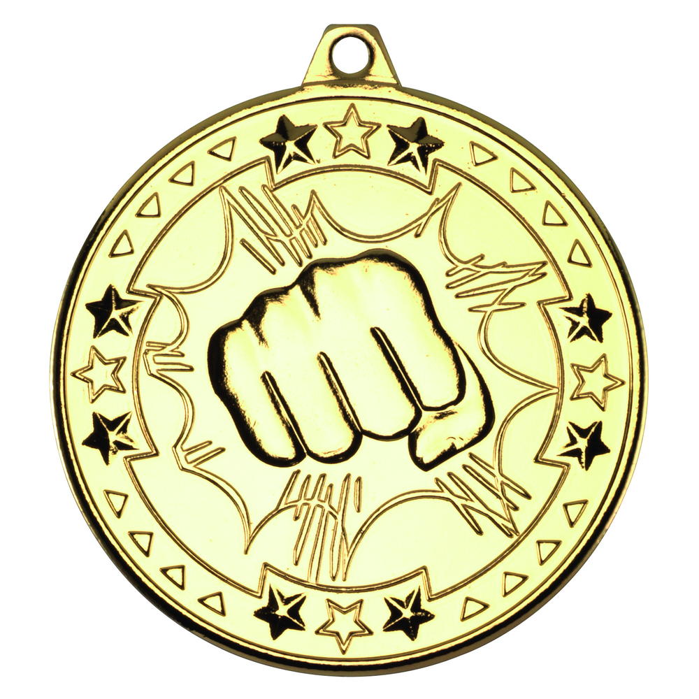 Martial Arts 'tri Star' Medal - Gold 2in