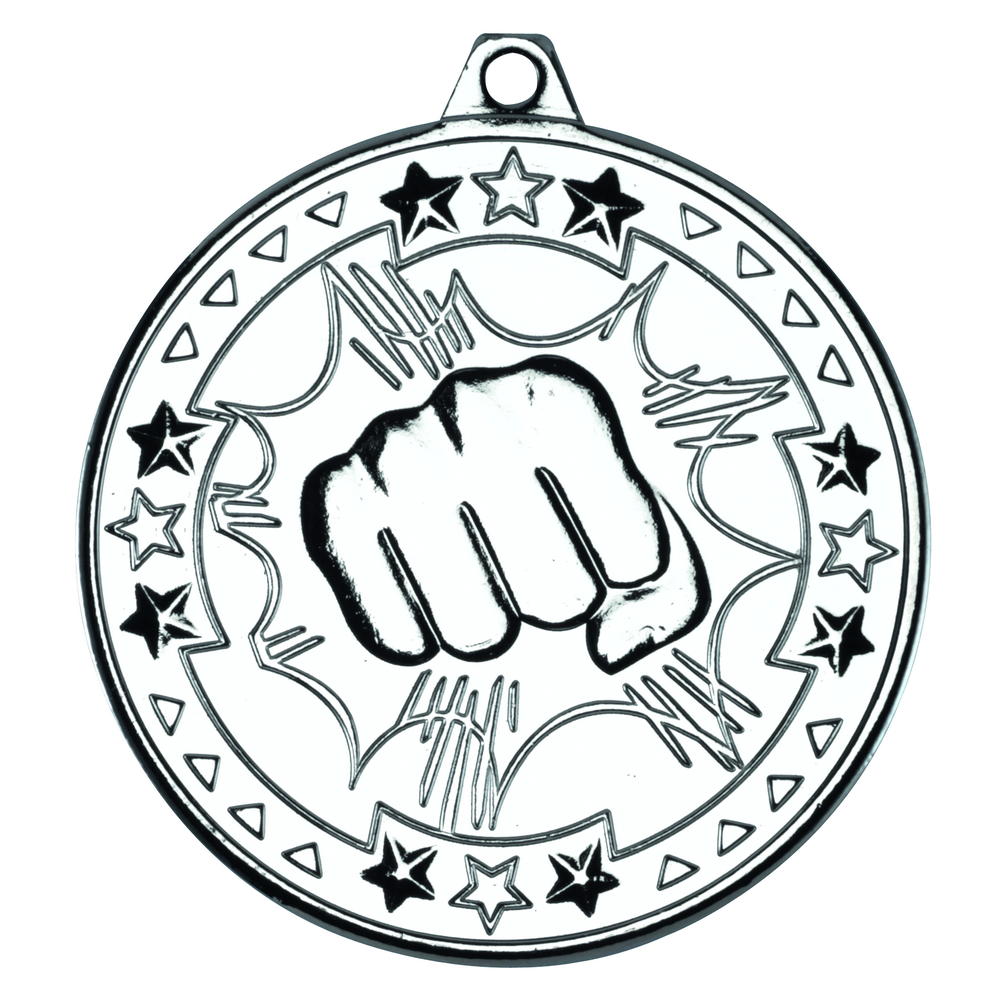 Martial Arts 'tri Star' Medal - Silver 2in