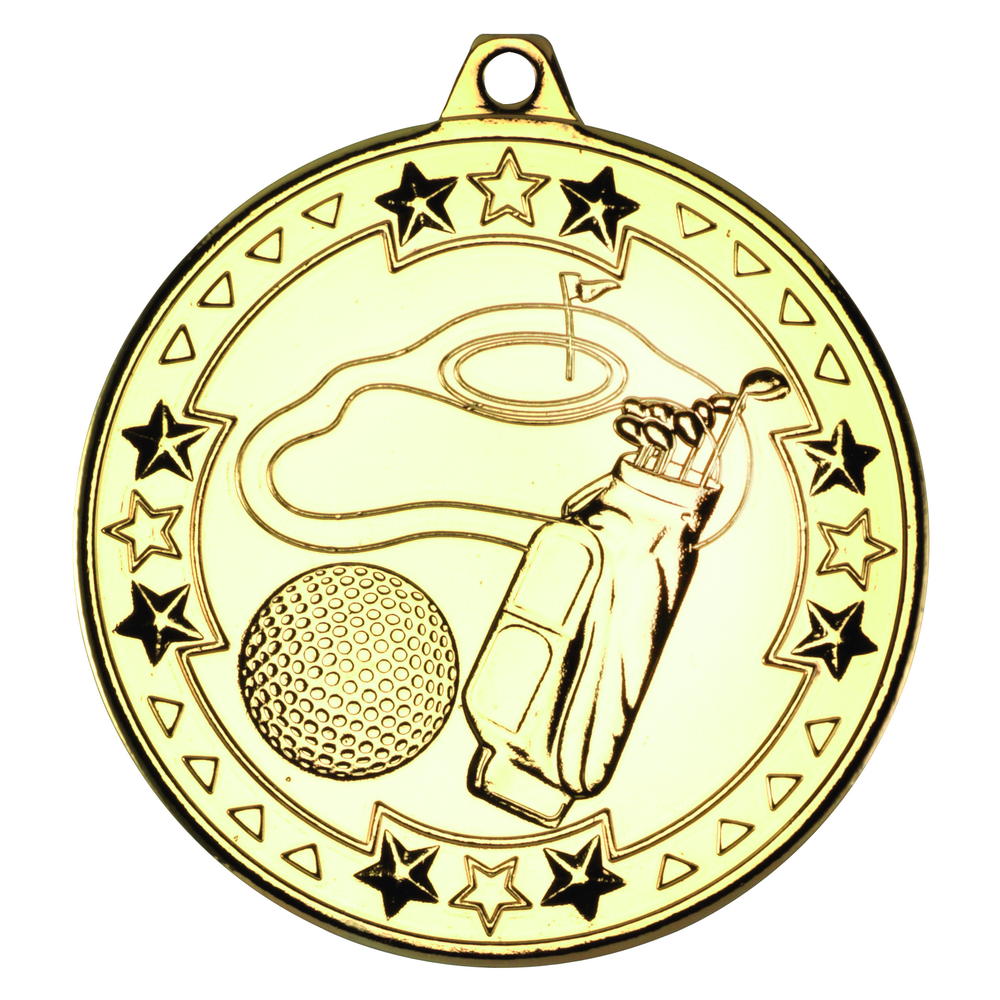 Golf 'tri Star' Medal - Gold 2in