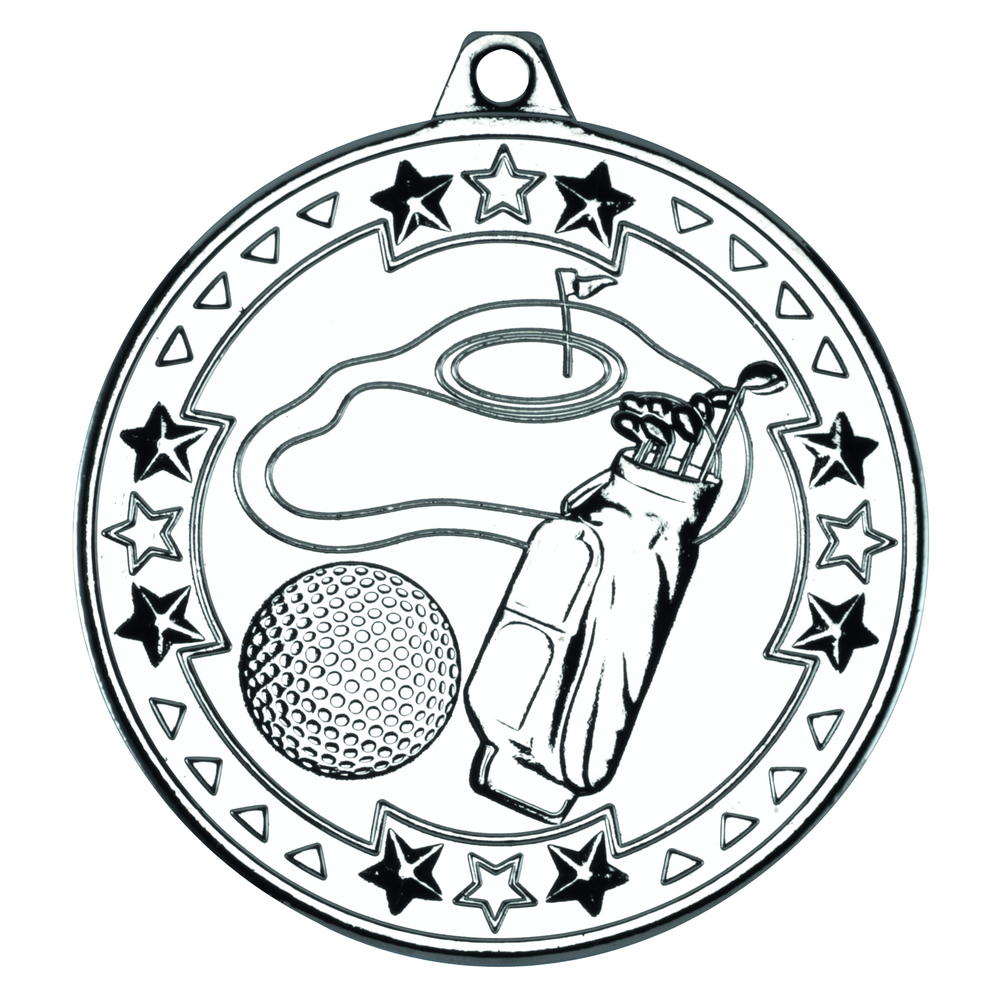 Golf 'tri Star' Medal - Silver 2in