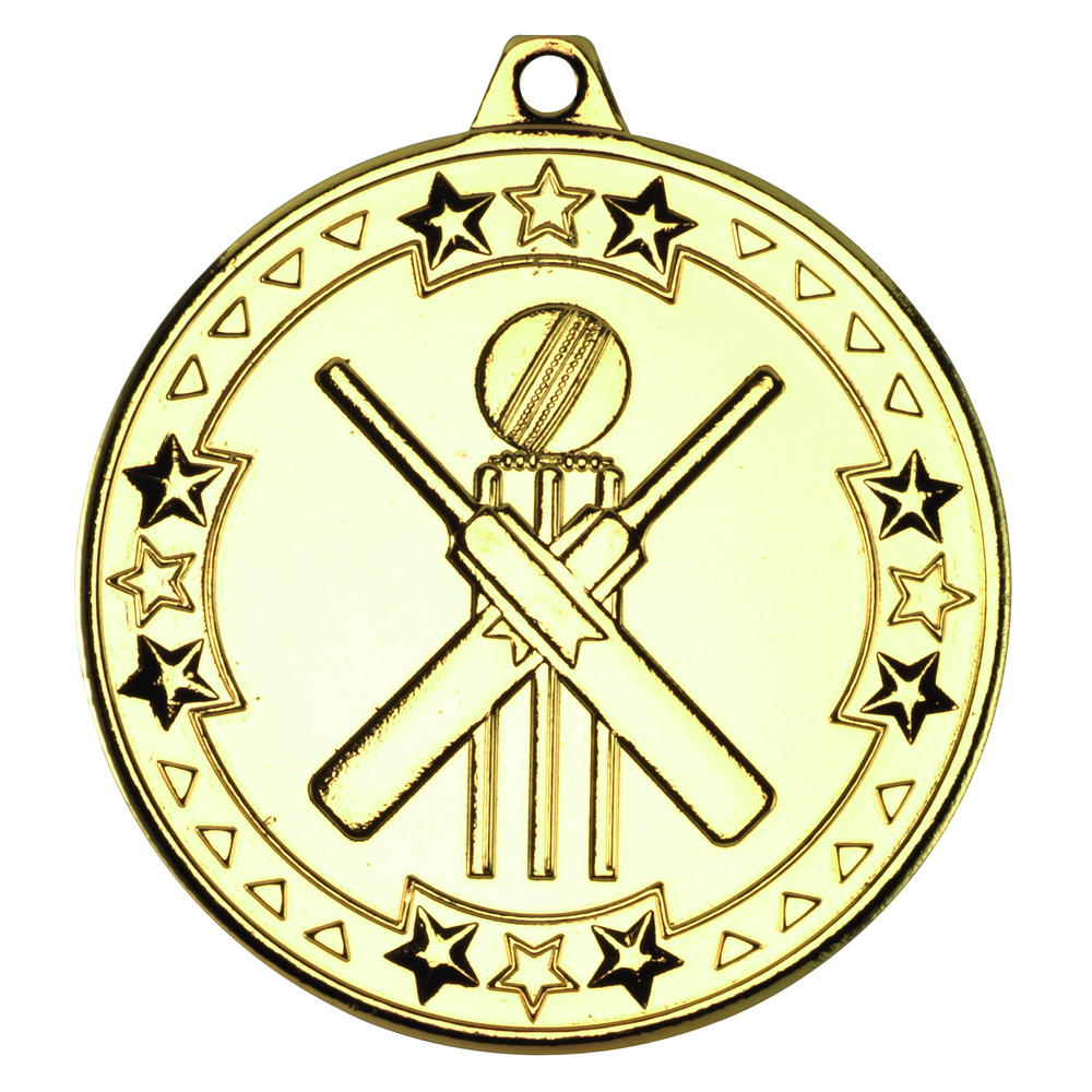 Cricket 'tri Star' Medal - Gold 2in