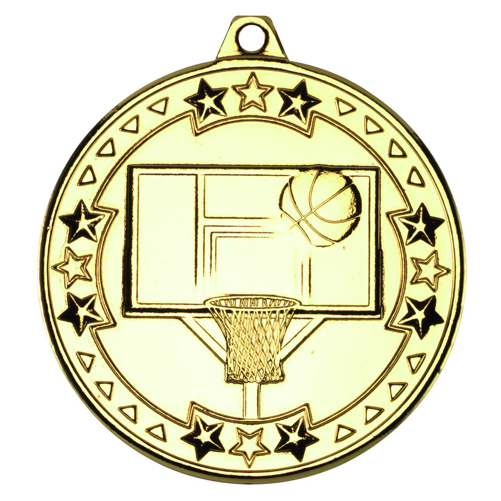 Basketball 'tri Star' Medal - Gold 2in