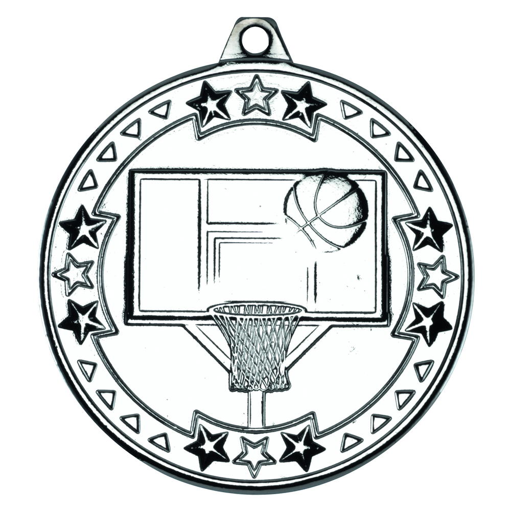 Basketball 'tri Star' Medal - Silver 2in