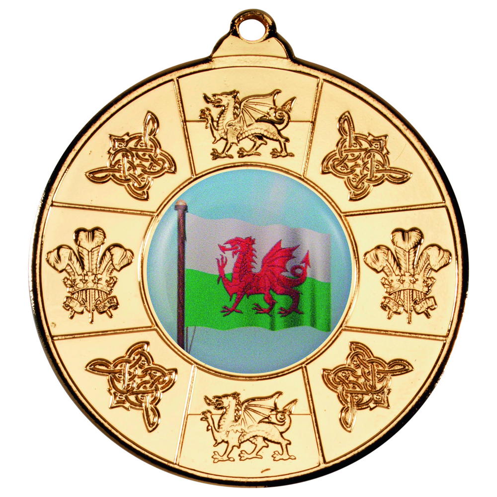 Wales Medal (1in Centre) - Gold 2in