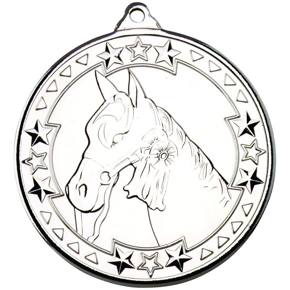 Horse 'tri Star' Medal - Silver 2in