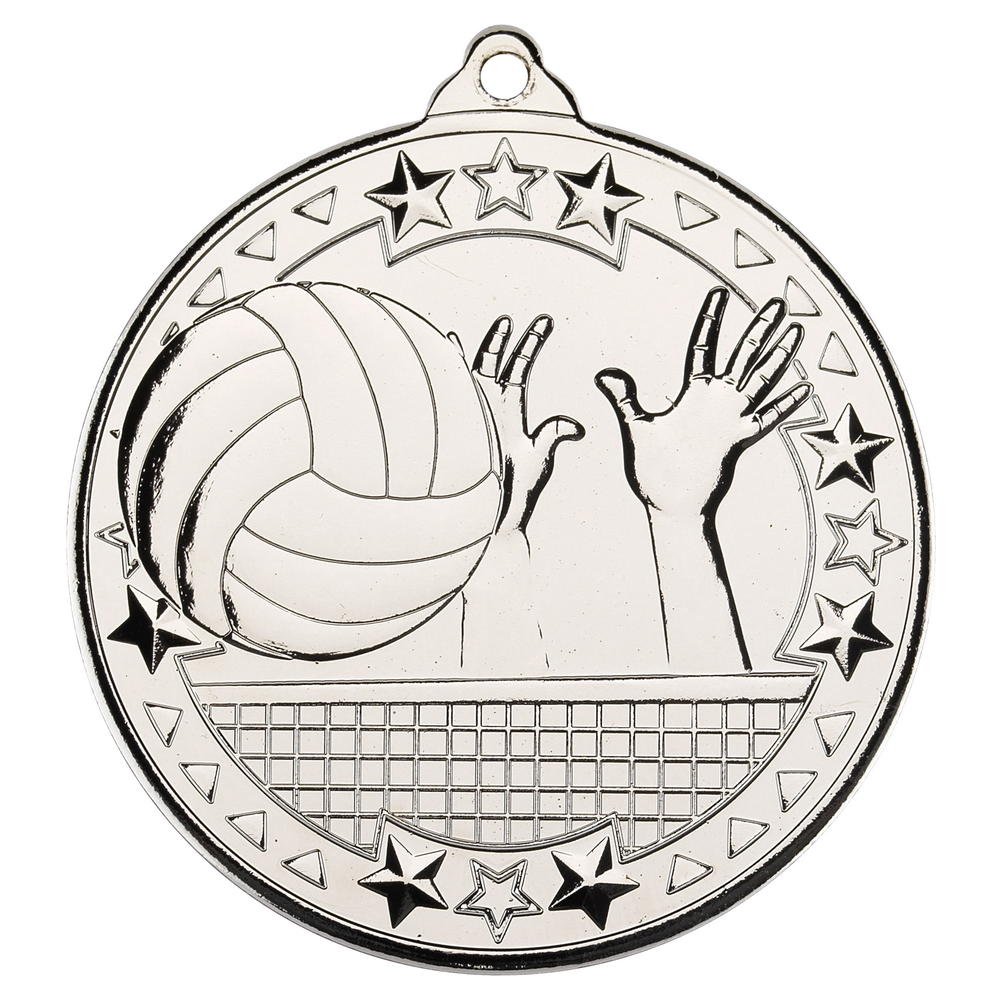 Volleyball 'tri Star' Medal - Silver 2in