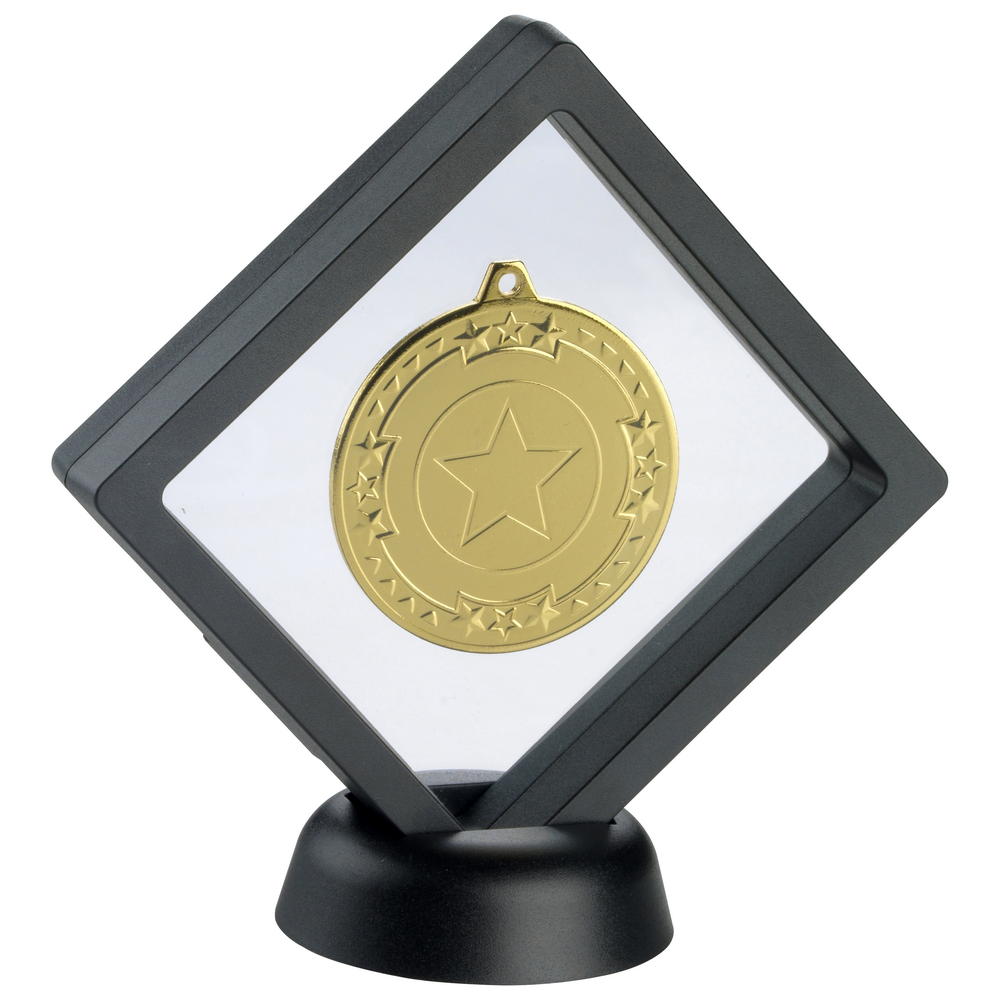 Black/Clear Plastic Medal Box With Stand - 5in (Not Suitable For Engraving)