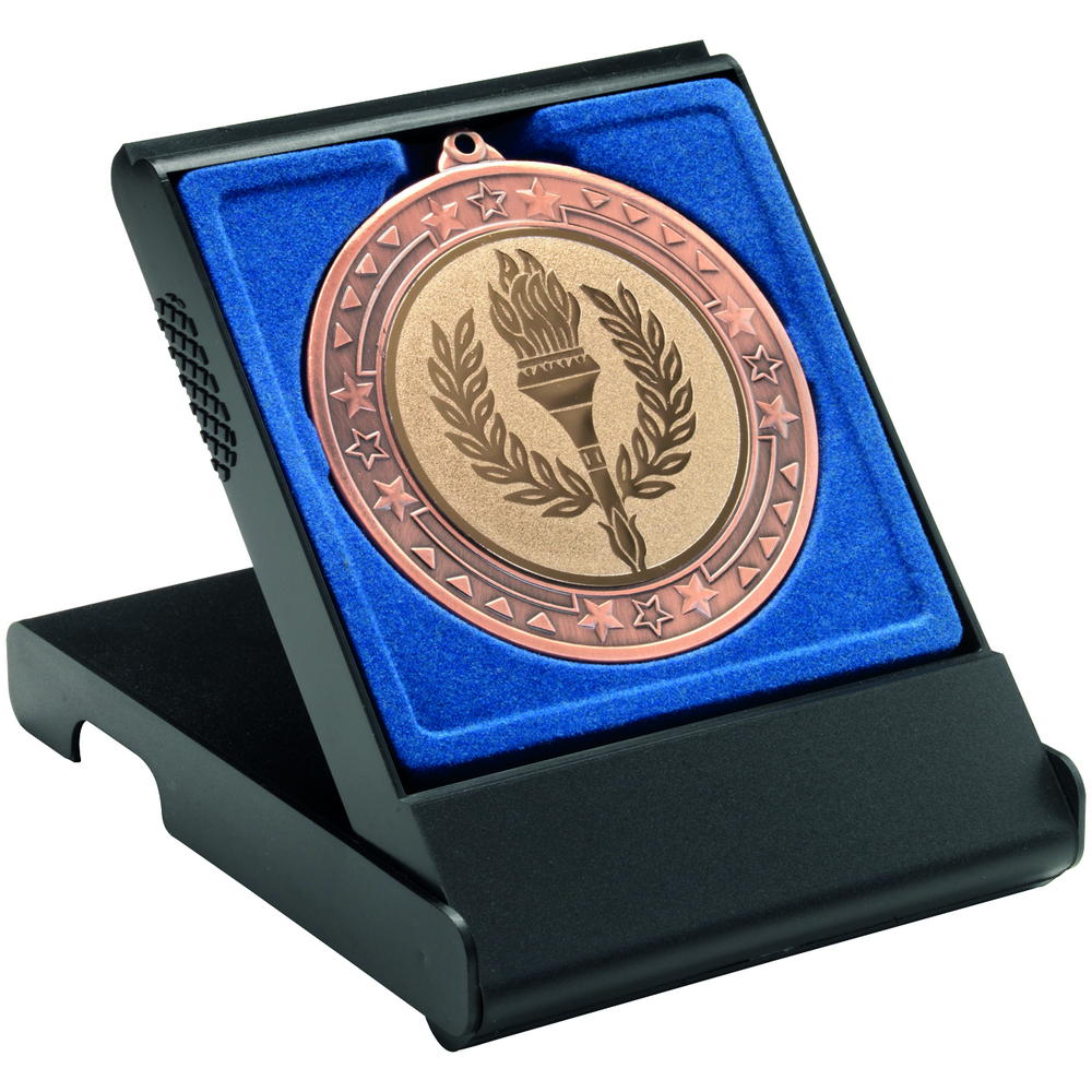 Black Medal Box - Large (50/60/70mm Recess Blue Insert) 4.75in