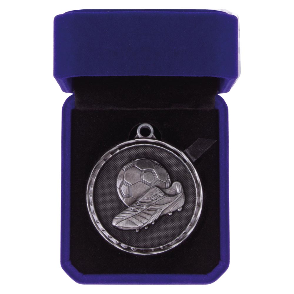 Power Boot Football Medal Box Antique Silver 50mm