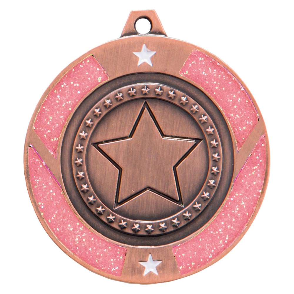 Glitter Star Medal Bronze & Pink 50mm