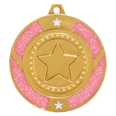 Glitter Star Medal Gold & Pink 50mm