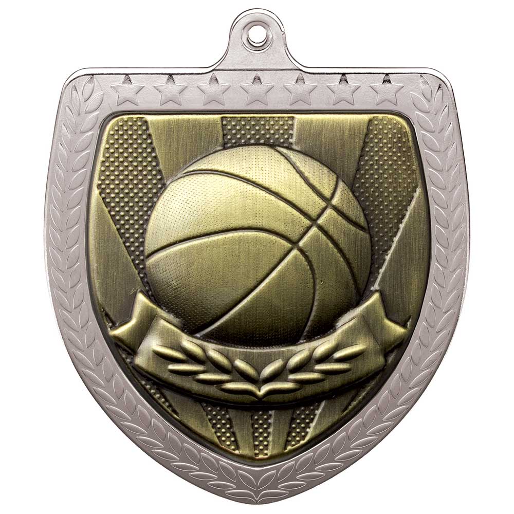 Cobra Basketball Shield Medal Silver 75mm