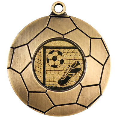 Domed Football Medal (1in Centre) - Antique Gold 2in
