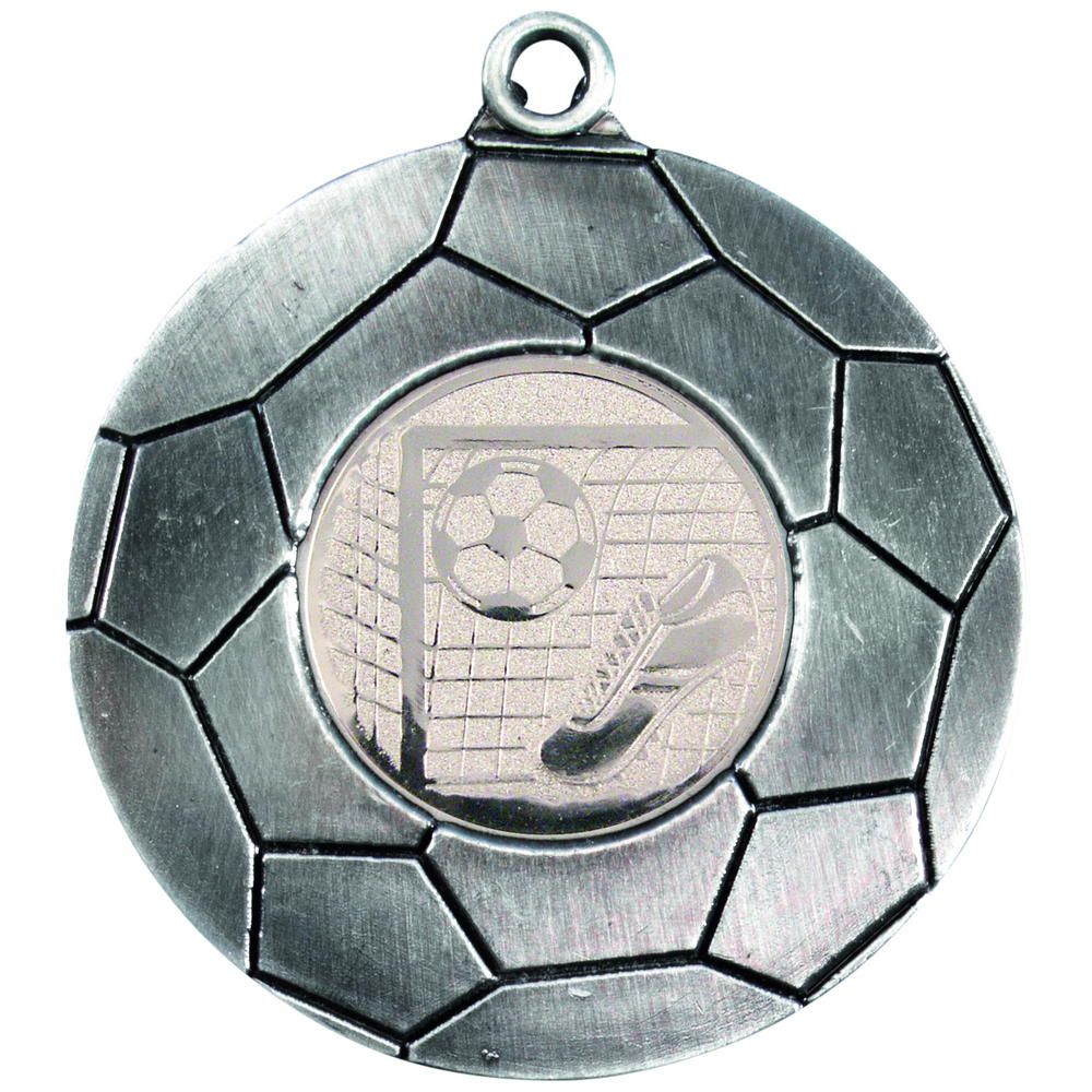 Domed Football Medal (1in Centre) - Antique Silver 2in