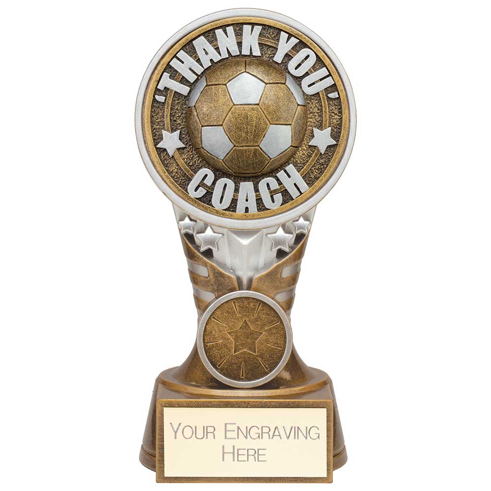 Ikon Football Tower Thank you Coach Award - Antique Silver & Gold